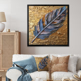 Boho Glam Exquisite Blue Feather On Gold Painting - Feathers Framed Canvas Art