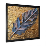 Boho Glam Exquisite Blue Feather On Gold Painting - Feathers Framed Canvas Art
