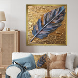 Boho Glam Exquisite Blue Feather On Gold Painting - Feathers Framed Canvas Art