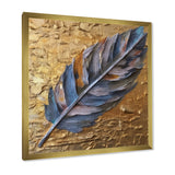Boho Glam Exquisite Blue Feather On Gold Painting - Feathers Framed Canvas Art