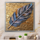 Boho Glam Exquisite Blue Feather On Gold Painting - Feathers Framed Canvas Art