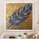 Boho Glam Exquisite Blue Feather On Gold Painting - Feathers Framed Canvas Art