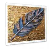 Boho Glam Exquisite Blue Feather On Gold Painting - Feathers Framed Canvas Art
