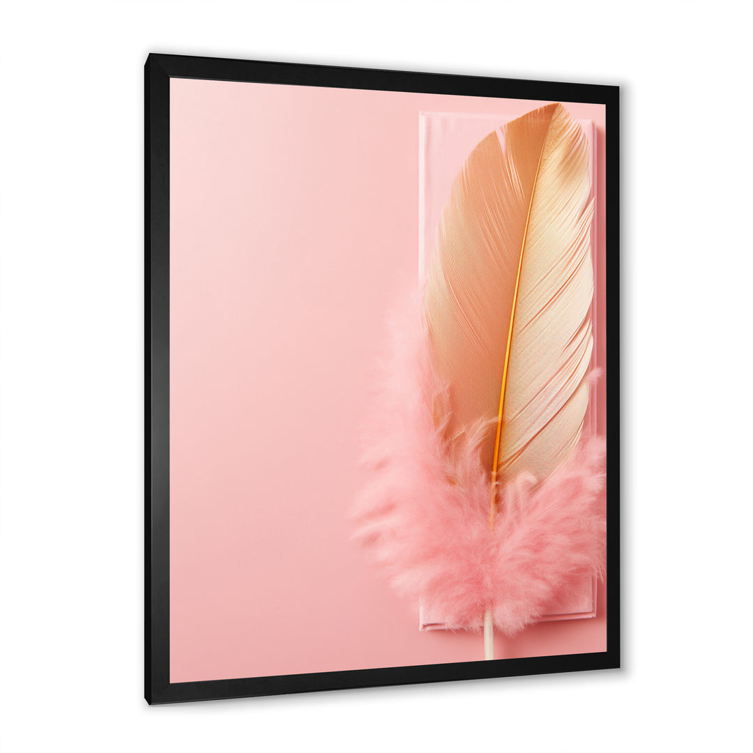 Boho Glam Gold and Pink Feather Elegance - Feathers Living Room Wall Art