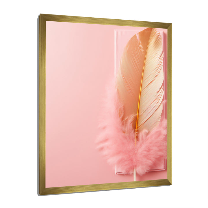 Boho Glam Gold and Pink Feather Elegance - Feathers Living Room Wall Art