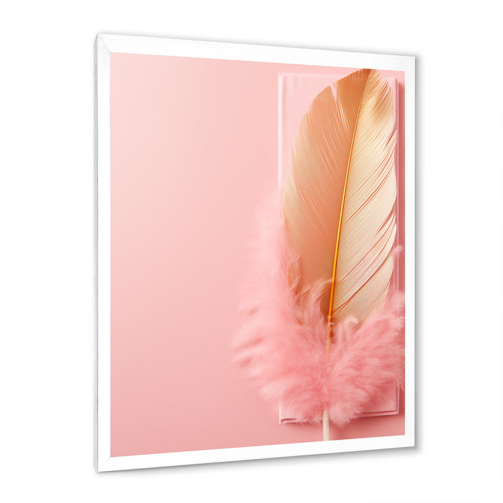 Boho Glam Gold and Pink Feather Elegance - Feathers Living Room Wall Art