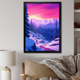 Winter Scenery Pink Evening Glow In The Mountains - Feathers Canvas Wall Art