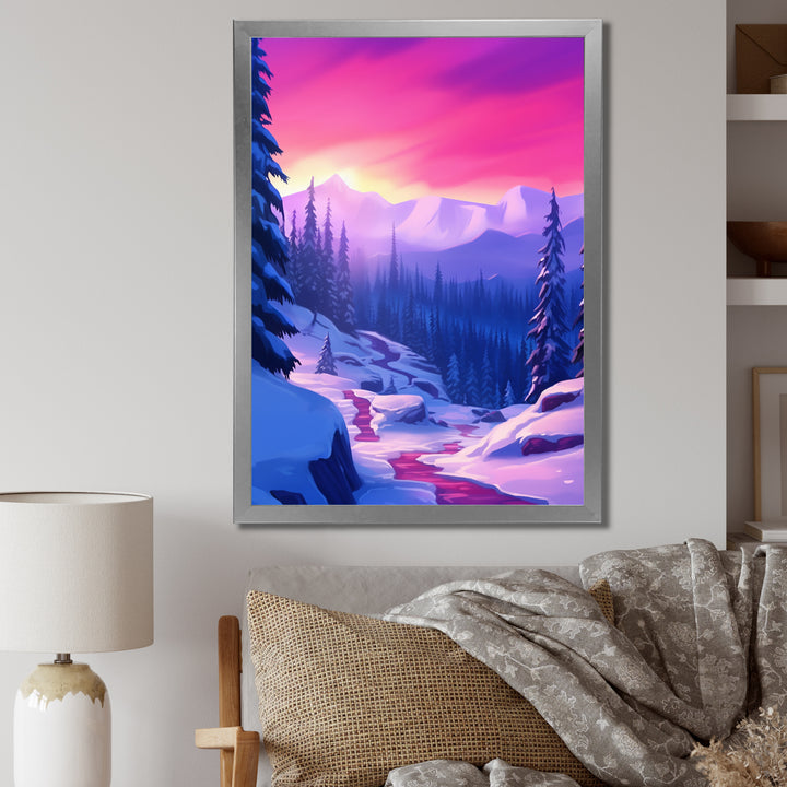 Winter Scenery Pink Evening Glow In The Mountains - Feathers Canvas Wall Art