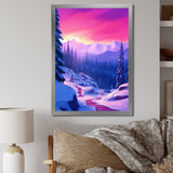 Winter Scenery Pink Evening Glow In The Mountains - Feathers Canvas Wall Art