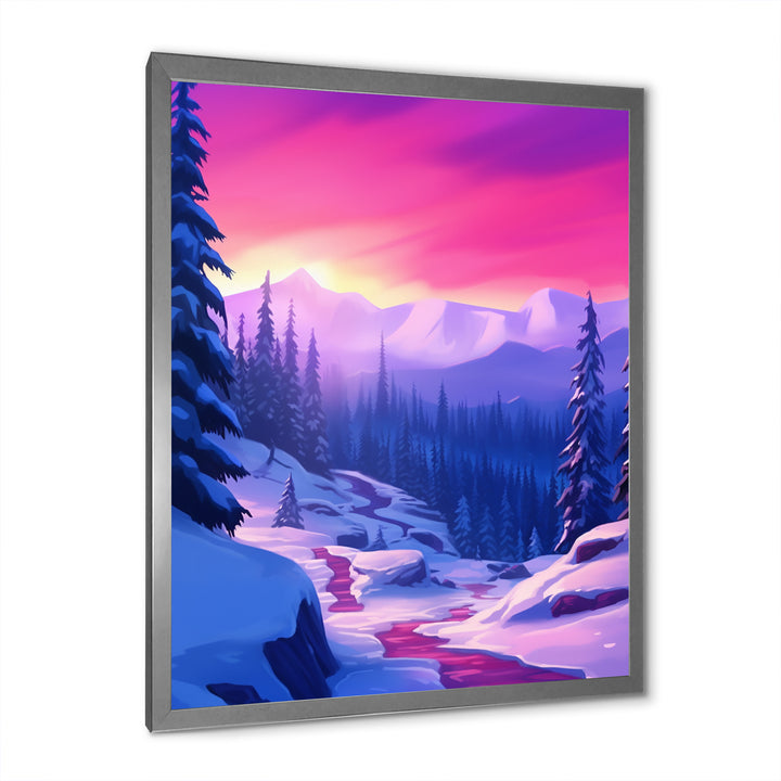 Winter Scenery Pink Evening Glow In The Mountains - Feathers Canvas Wall Art