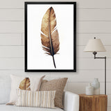 Brown Boho Feather On White Watercolor - Feathers Canvas Wall Art