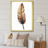 Brown Boho Feather On White Watercolor - Feathers Canvas Wall Art