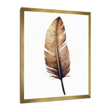 Brown Boho Feather On White Watercolor - Feathers Canvas Wall Art