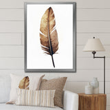 Brown Boho Feather On White Watercolor - Feathers Canvas Wall Art
