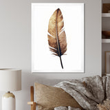 Brown Boho Feather On White Watercolor - Feathers Canvas Wall Art