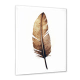 Brown Boho Feather On White Watercolor - Feathers Canvas Wall Art