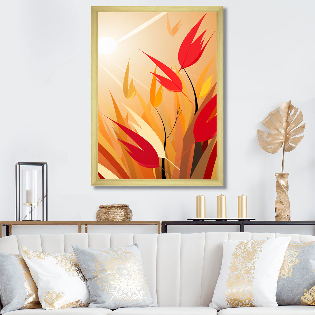 Retro Autumn Leaves In The Meadows - Feathers Wall Art Prints