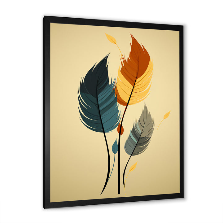 Retro Blue And Amber Orange Boho Feathers - Blue Feathers Wall Art