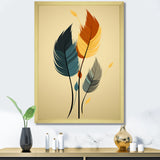 Retro Blue And Amber Orange Boho Feathers - Blue Feathers Wall Art