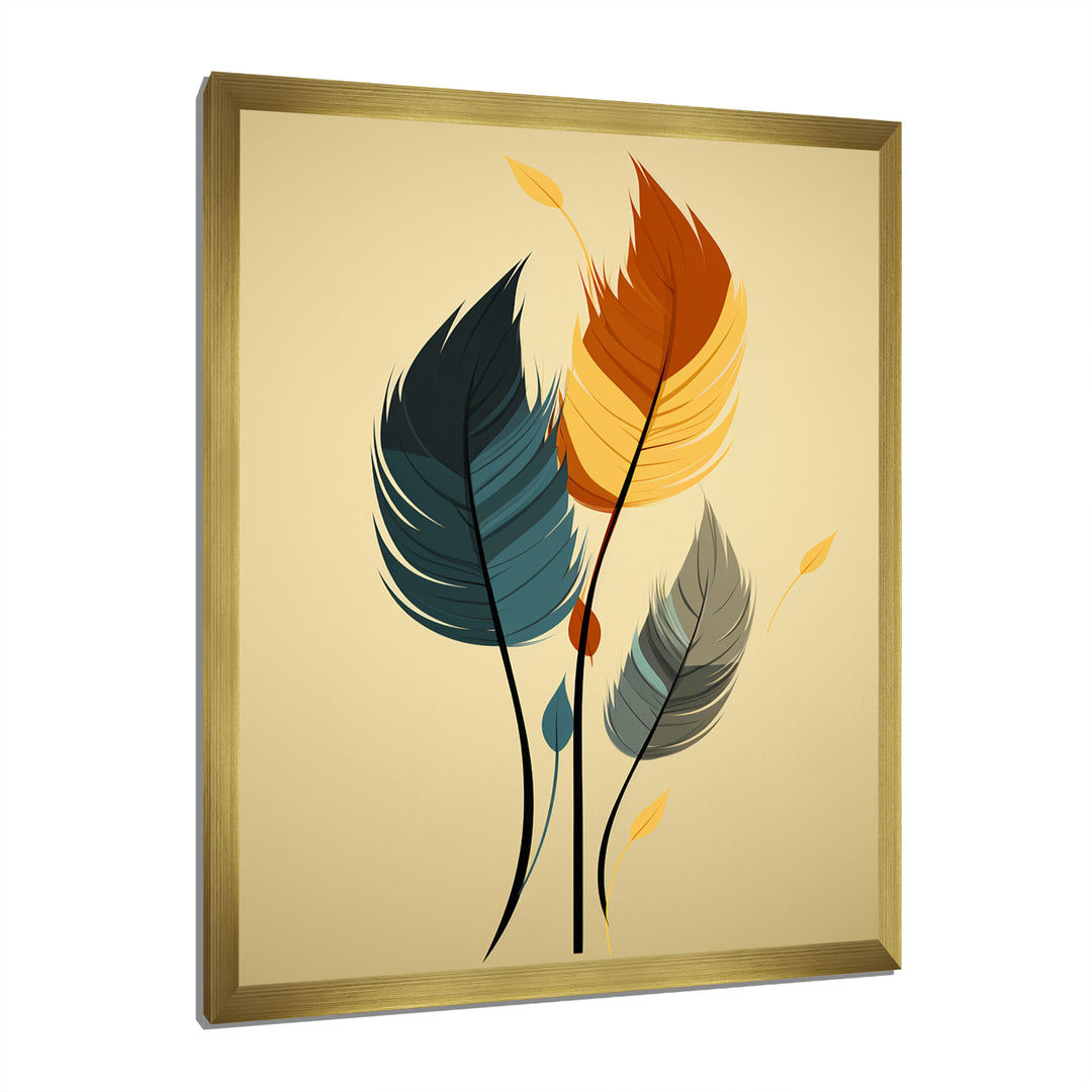 Retro Blue And Amber Orange Boho Feathers - Blue Feathers Wall Art