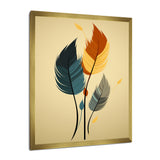 Retro Blue And Amber Orange Boho Feathers - Blue Feathers Wall Art