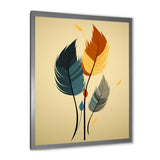 Retro Blue And Amber Orange Boho Feathers - Blue Feathers Wall Art