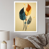 Retro Blue And Amber Orange Boho Feathers - Blue Feathers Wall Art