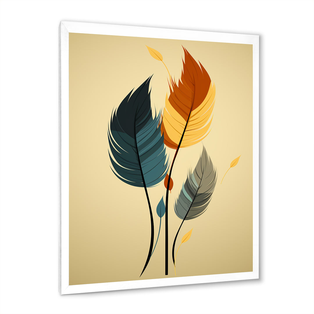 Retro Blue And Amber Orange Boho Feathers - Blue Feathers Wall Art