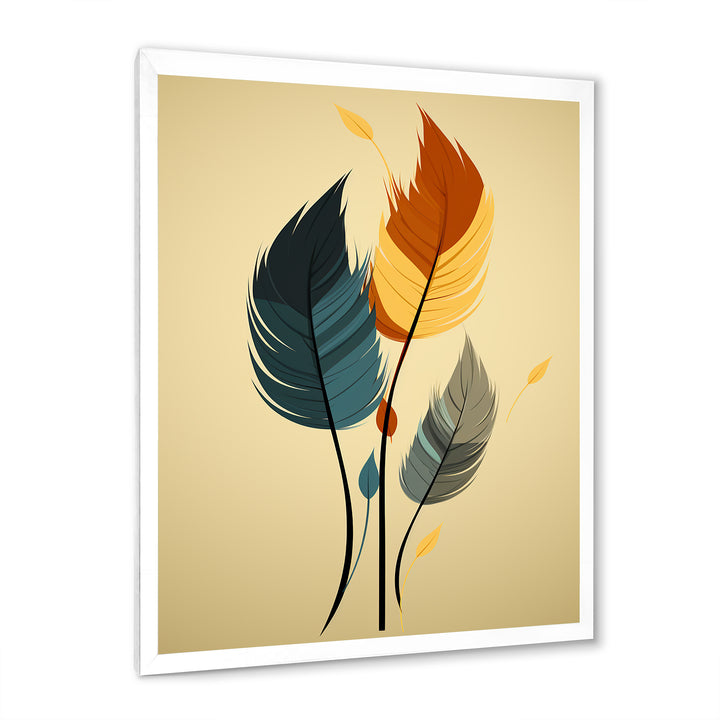 Retro Blue And Amber Orange Boho Feathers - Blue Feathers Wall Art