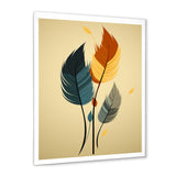 Retro Blue And Amber Orange Boho Feathers - Blue Feathers Wall Art