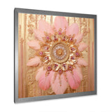 Boho Glam Pink And Gold Dreamcatcher - Feathers Framed Canvas Art