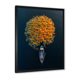 Arial View Small Boat On The Calm Lake - Boat Canvas Wall Art