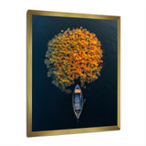 Arial View Small Boat On The Calm Lake - Boat Canvas Wall Art