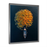 Arial View Small Boat On The Calm Lake - Boat Canvas Wall Art