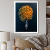 Arial View Small Boat On The Calm Lake - Boat Canvas Wall Art
