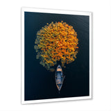 Arial View Small Boat On The Calm Lake - Boat Canvas Wall Art