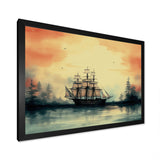 Sailboat At Sunset Vintage Illustration - Boat Canvas Wall Art
