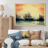 Sailboat At Sunset Vintage Illustration - Boat Canvas Wall Art