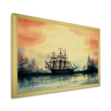 Sailboat At Sunset Vintage Illustration - Boat Canvas Wall Art