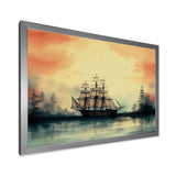 Sailboat At Sunset Vintage Illustration - Boat Canvas Wall Art