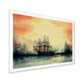 Sailboat At Sunset Vintage Illustration - Boat Canvas Wall Art