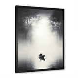 Solitary Fisher Boat Misty Lake Black White - Boat Canvas Wall Art