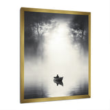 Solitary Fisher Boat Misty Lake Black White - Boat Canvas Wall Art