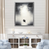 Solitary Fisher Boat Misty Lake Black White - Boat Canvas Wall Art
