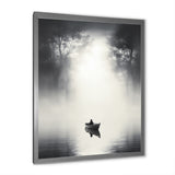 Solitary Fisher Boat Misty Lake Black White - Boat Canvas Wall Art
