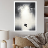 Solitary Fisher Boat Misty Lake Black White - Boat Canvas Wall Art