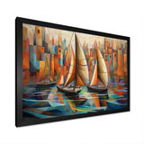 Abstract Sailboats At Sunset Cubist Minimalism - Boat Canvas Wall Art