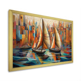 Abstract Sailboats At Sunset Cubist Minimalism - Boat Canvas Wall Art