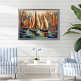 Abstract Sailboats At Sunset Cubist Minimalism - Boat Canvas Wall Art