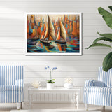 Abstract Sailboats At Sunset Cubist Minimalism - Boat Canvas Wall Art